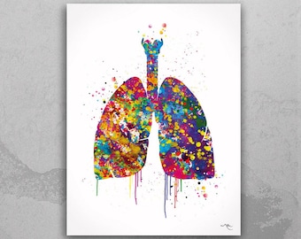 Lungs Watercolor Print, Human Anatomy Art, Clinic Decor-1033