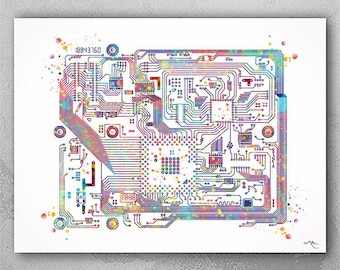 Circuit Board Watercolor Print – Modern Tech Art Poster-1114