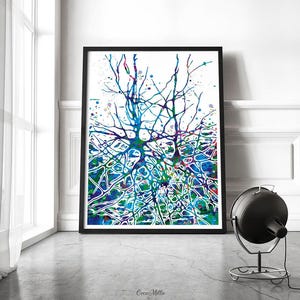 Neural Network Blue Watercolor Print Abstract Medical Art Science ...