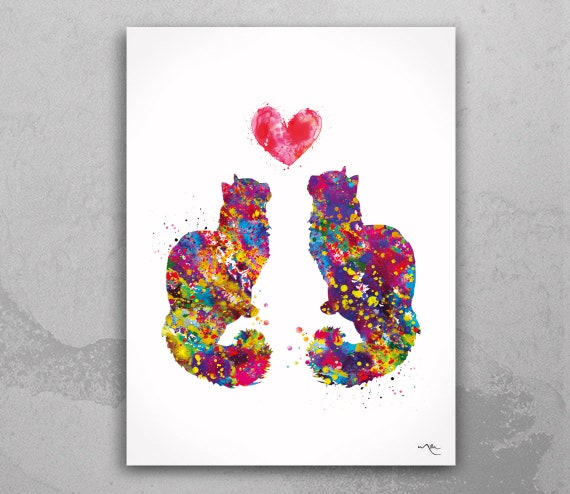 Colorful Cat Watercolor Art Print, Animal Love Poster-114