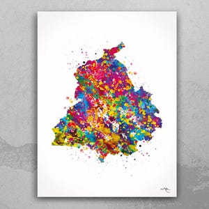 Punjab Map Watercolor Print India Wall Art Wedding Gift Honeymoon Gift Map Wall Hanging State Housewarming Gift Travel Home Wall Decor-1683