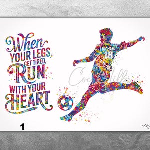 Personalised Football Player Gift Watercolor Print Male Soccer Player Boy Soccer Motivational Art Personalized Gift Customize Wall Art-1800