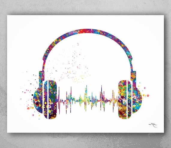 Headphone Watercolor Print, Music Art Poster-1515