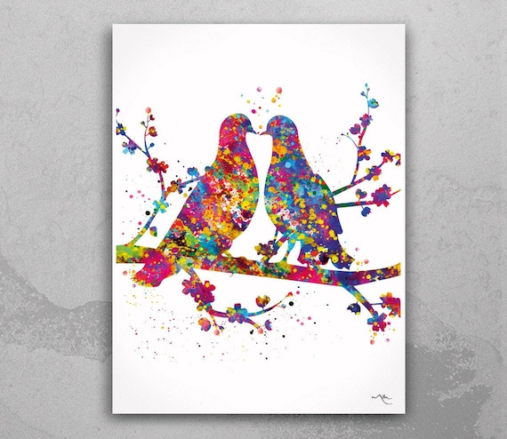 Watercolor Birds Print, Family Art, Housewarming Gift-241