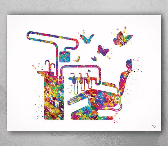 Dentist Chair Watercolor Print | Butterfly Dental Office Art-1402