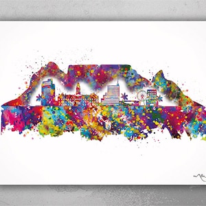 Cape Town Skyline Watercolor Print City Map South Africa Homesick Art Print Wall African Travel Wall Decor Table Mountain Wall Hanging-2019