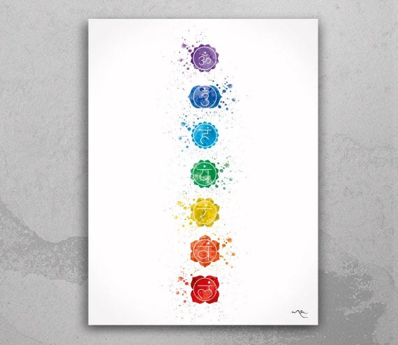 Chakras Watercolor Art Print, Yogi Meditation Gift