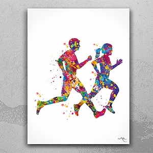 Runners Watercolor Print Canvas Runner Woman Man Couple Marathon Winner Gift Sport Poster Motivational Inspirational Running Gift-1382
