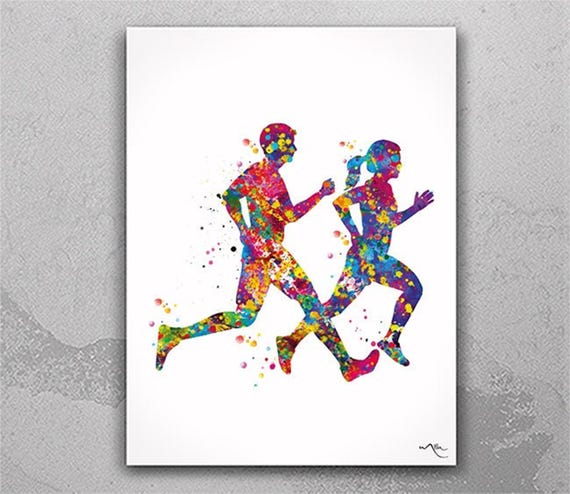 Watercolor Runners Print: Man & Woman, Sport Poster-1382