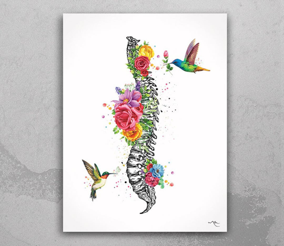 Spine Flowers and Birds Watercolor Print Spine Anatomy Medical Art
