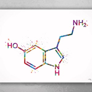 Serotonin Molecule Watercolor Print Medical Art Happiness Molecule Symbol Wall Art Nerd Art Science Art Biology Chemistry Science Decor-1147