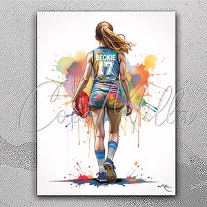 Personalized Football Female Watercolor Print Australian Football, Footy, Football Team, Aussie Rules, AFL Christmas Gift Customised-2929