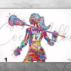 Lacrosse Player Girl Women Female Personalized Watercolor Print Sports Girl Teen Room Decor Personalized Gift Customize Wall Art Gift-2791