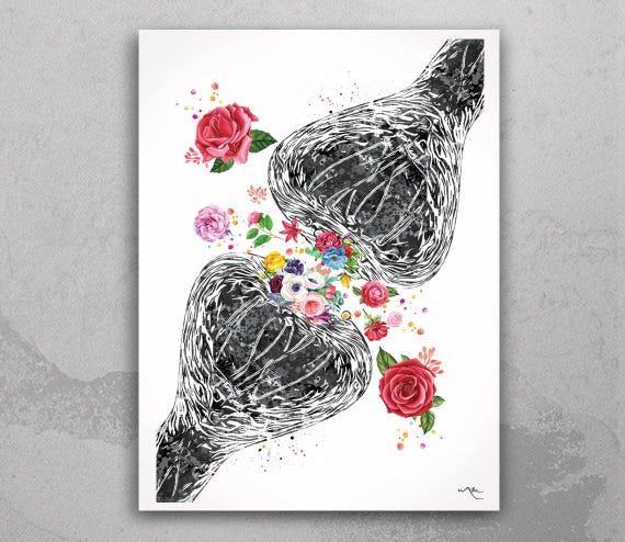 Floral Synapse Watercolor Print, Neurology Anatomy Art-1335