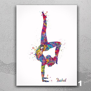 Girls Gymnastics Personalized Watercolor Print Sports Art Teen Room Decor Nursery Decor Sports Yoga Decor Gymnast Wall Art for Kids-2653
