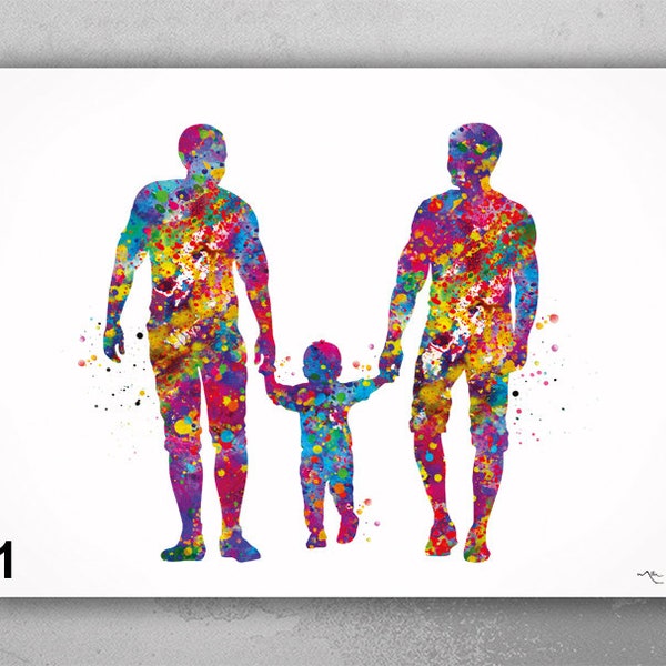 Two Dads Watercolor Print Same Sex Gay Adoption LGBT Family Love Wins Wedding Gift Wall Art Love is Love Gift Art Home Decor Mr and Mr-557