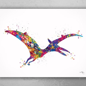 Pterodactyl Dinosaur Art Print Watercolor Print Art Poster For Kids Boys Bedroom Children Nursery Wall Decor Home Decor Wall Hanging-1755