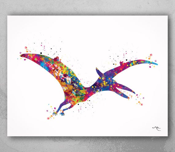 Pterodactyl Art Print: Colorful Watercolor Dinosaur Poster-1755
