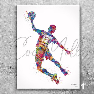 Personalized Handball Player Watercolor Print Male Handball Gift Handball Poster Handball For Him For Boys Man Cave Teen Bedroom Decor-2944