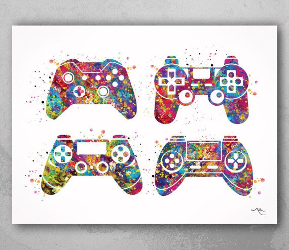 Watercolor Game Controller Print, Gamer Room Decor-1733