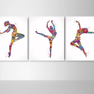 Lyrical Dance Watercolor Print Set of 3 Modern Dance Ballroom Dance Studio Decor Contemporary Dancer Ballerina Wall Art Ballet Gift-1927