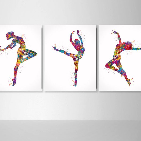 Lyrical Dance Watercolor Print Set of 3 Modern Dance Ballroom Dance Studio Decor Contemporary Dancer Ballerina Wall Art Ballet Gift-1927