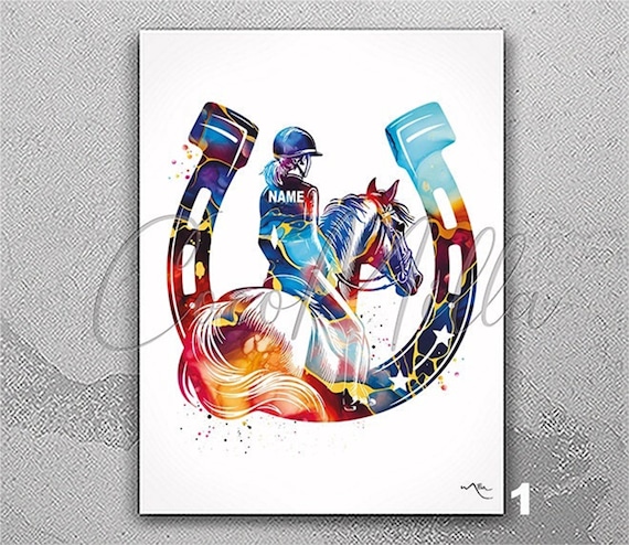 Personalized Horse Rider Watercolor Art Print, Equestrian Decor-2822