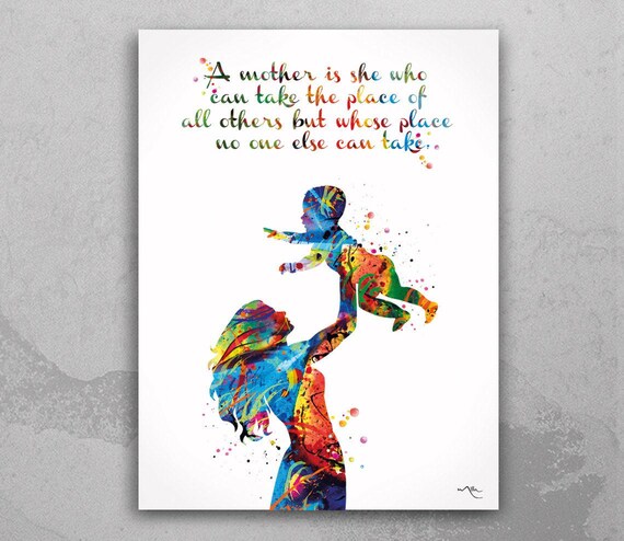 Mother and Child Watercolor Art Print: Family Love, Nursery Decor-2165
