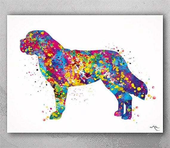 St Bernard Dog Watercolor Art Print, Colorful Pet Portrait-662