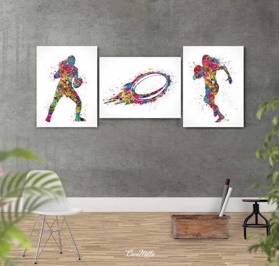 Rugby Girl Watercolor Print Set, Colorful Sports Wall Art-2334