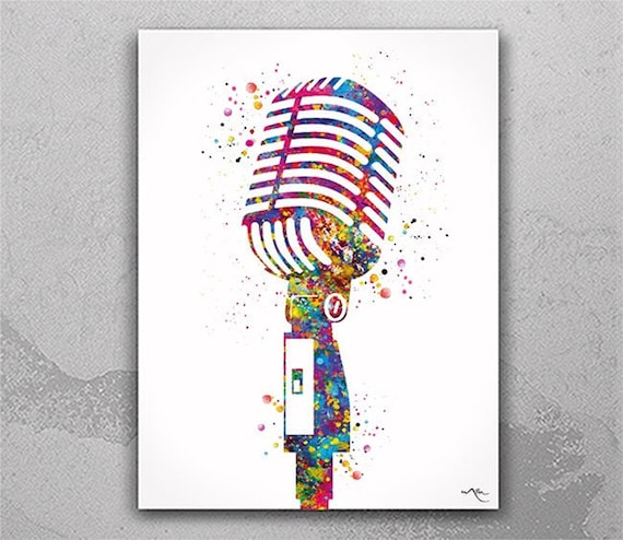 Microphone Watercolor Art Print, Vintage Music Poster-2549