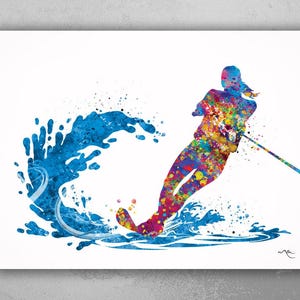 Water Skiing Girl Watercolor Print Female Water Skier Gift Housewarming Gift Wall Decor Girl's Room Decor Water Summer Sport Wall Art-2058