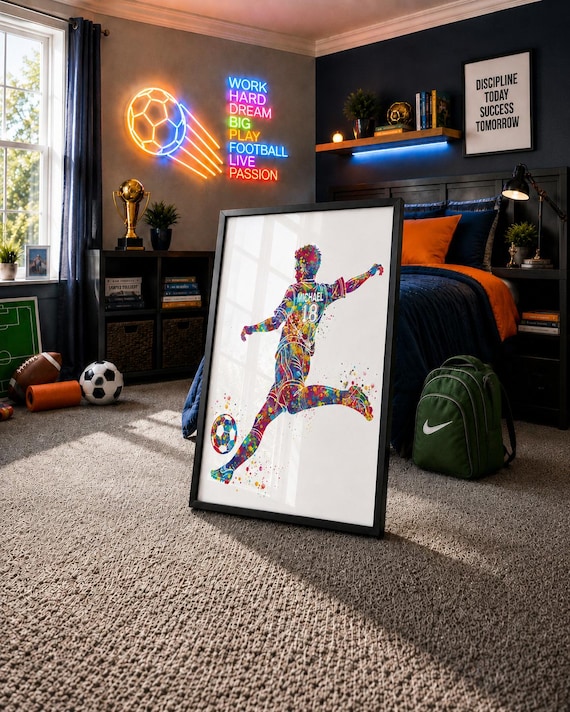 Personalized Soccer Player Watercolor Print, Football Gift-2633