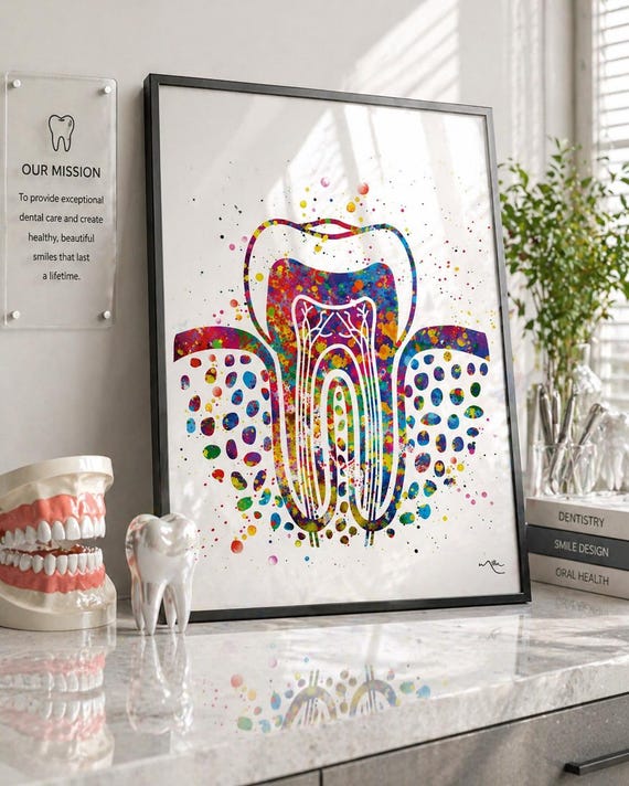 Molar Tooth Cross Section Watercolor Print: Dental Clinic Art-1278
