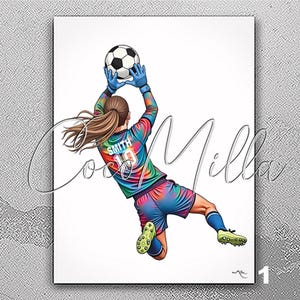 Football Goalie, Personalized Gift, Watercolor Print, Soccer Goalkeeper Girl, Female Soccer Player Woman, Customized Soccer, Wall Art-2959