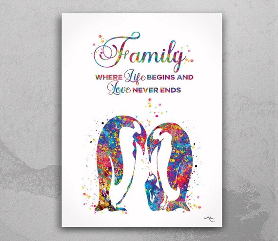 Penguin Family Quote Watercolor Art Print Wedding Gift Nursery Wall Art Wall Decor Home Decor Wall Hanging Housewarming Gift Baby Shower-840