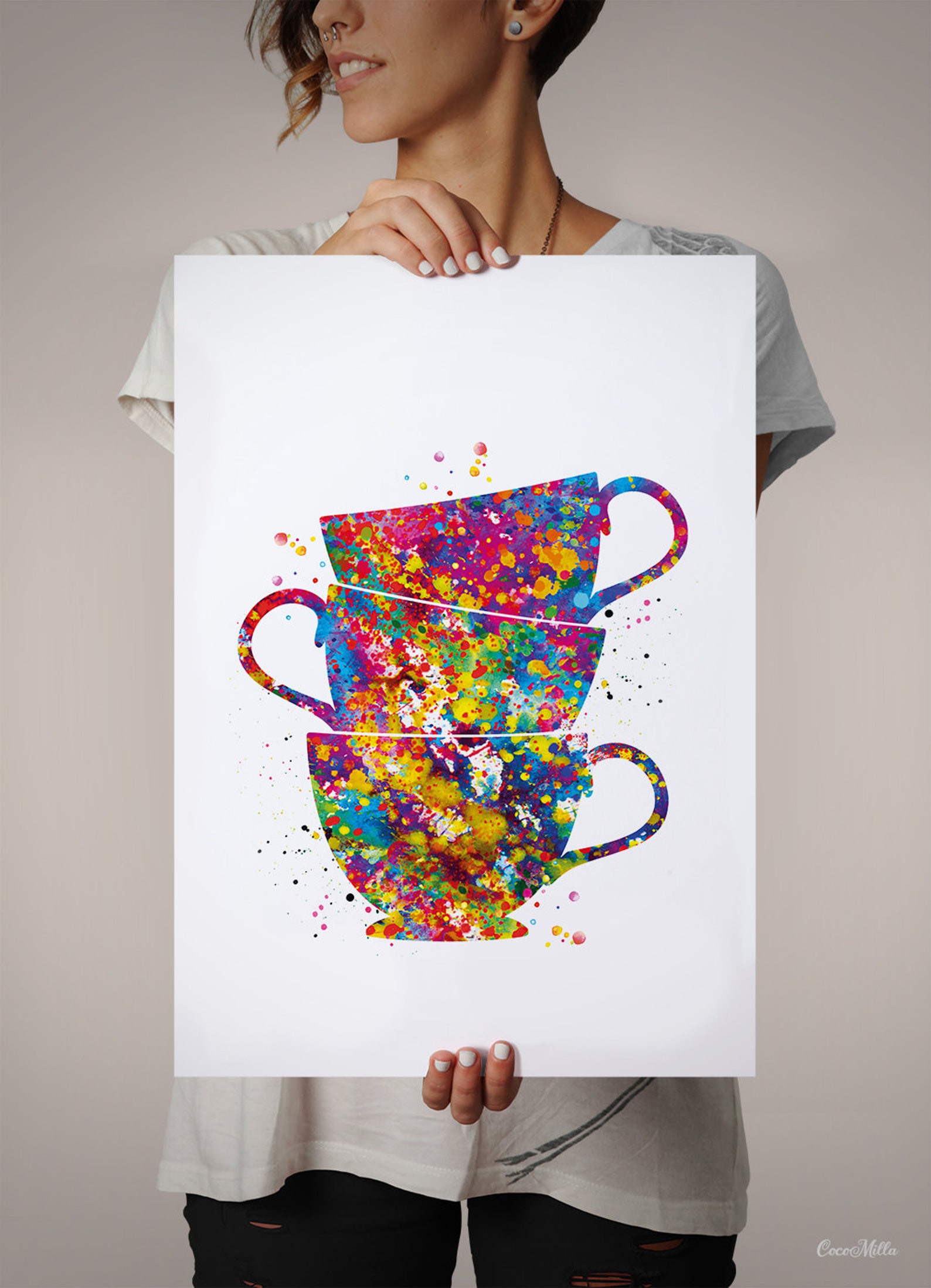 Coffee Cups Watercolor Print Tea Cup Teacup Art Print Wall Art Etsy UK
