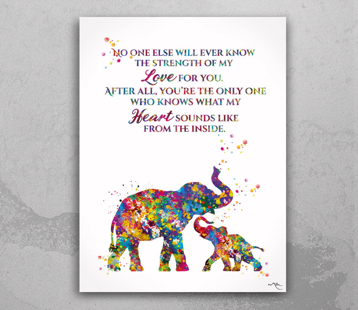 Mother and Baby Elephant Quote Watercolor Print Art Nursery Etsy UK