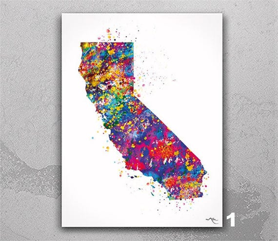 California Watercolor Map Art Print: Colorful State Wall Art-518