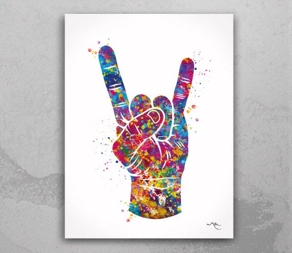 Rock And Roll Hand Sign Watercolor Art Print-2057