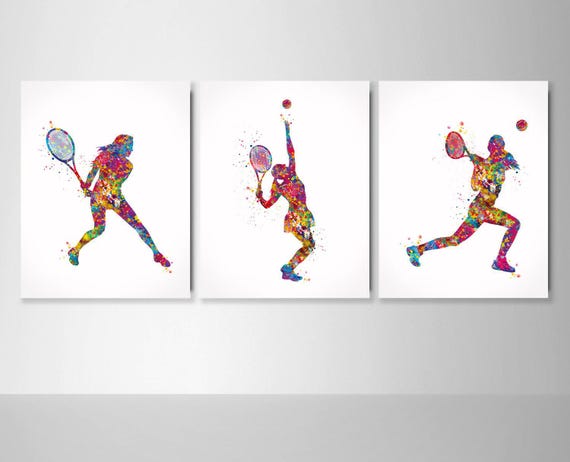 Tennis Player Girl Set of 3 Watercolor Tennis Player Girl Woman Female Sports Girl Room Decor Tennis Gift Poster Wall Art Wall Decor-2078