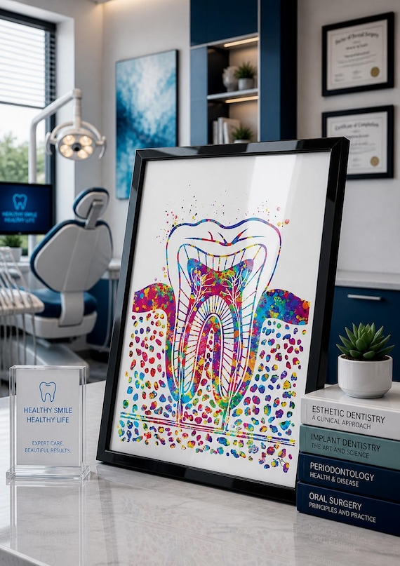 Molar Tooth Watercolor Print, Dental Anatomy Art-1035