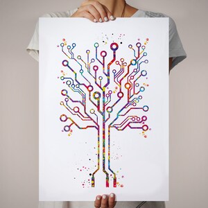 Circuit Board Tree Art Watercolor Print Science Art Computer Modern Art ...