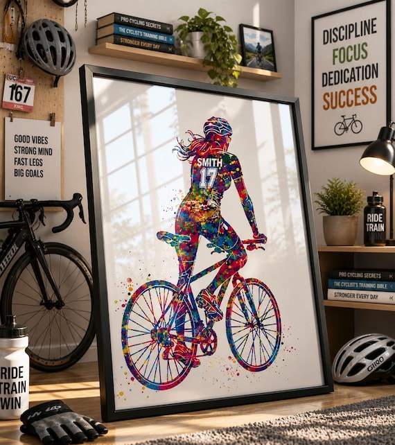 Dirt Bike Girl Watercolor Print, Female Cyclist Art-2942