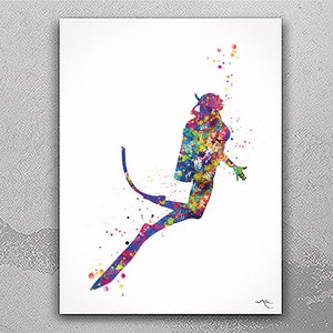 Scuba Diver Girl Watercolor Print Diver Woman Housewarming Scuba Diving Art Scuba Poster Teen Room Sport Home Decor Wall Hanging Poster-2701
