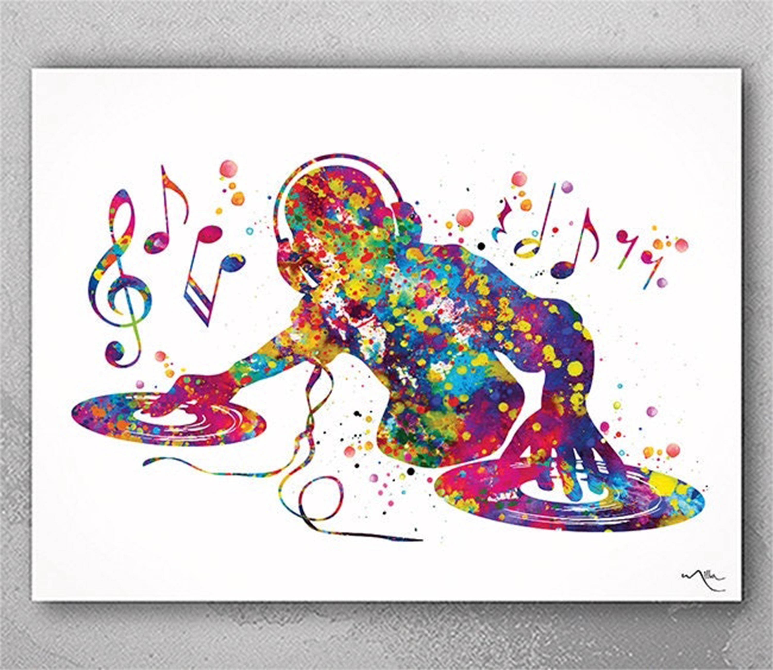 DJ Watercolor Print Headphone Music Art Wall Art Poster Room