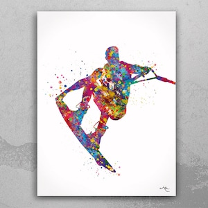 Wakeboarding Art Watercolor Print Sports Art Wakeboarder Boys Room Decor Nursery Art Water Sports Male Gift Wakeboard Man Cave Wall Art-2361