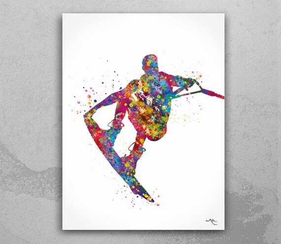 Watercolor Wakeboarding Print, Sports Art, Boys Room Decor-2361