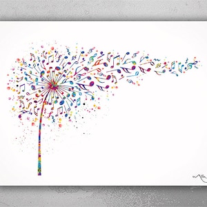 Dandelion Flower Music Notes Watercolor Print Treble Clef Art Print Art Print Musician Gift Wall Decor Wall Art Housewarming Music Room-88