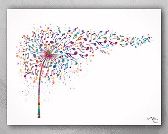 Dandelion Flower Music Notes Watercolor Print Treble Clef Art Print Art Print Musician Gift Wall Decor Wall Art Housewarming Music Room-88